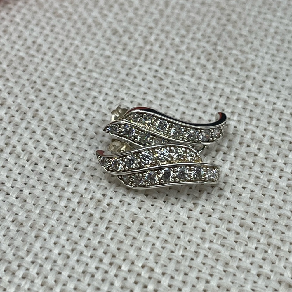 Vintage Diamonique Sterling Silver Wave Stud Earrings - Picture 5 of 17